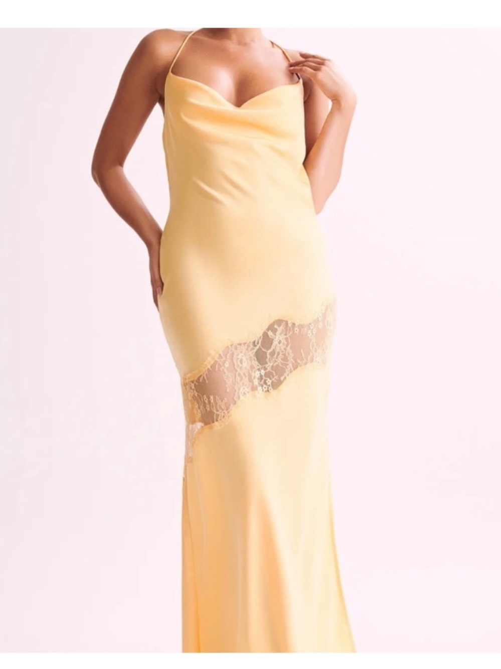Meshki Yellow Silk Lace-Trim Slip Dress - Picture 2 of 5